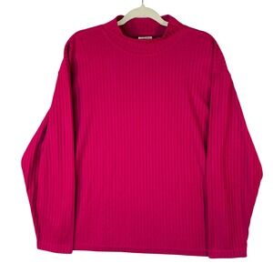 Classic Elements Magenta Pink Ribbed Mock Neck Long Sleeve Top Womens Large L